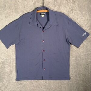 Vintage BC Ethic Mens L Blue Textured Camp Collar Button Up Shirt Loop Collar